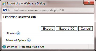 Figure: Export Clip Webpage Dialog Box